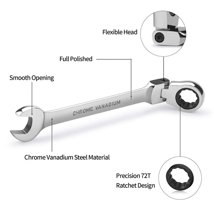 72-Tooth Ratcheting Flexible Head Ratchet Wrench Set